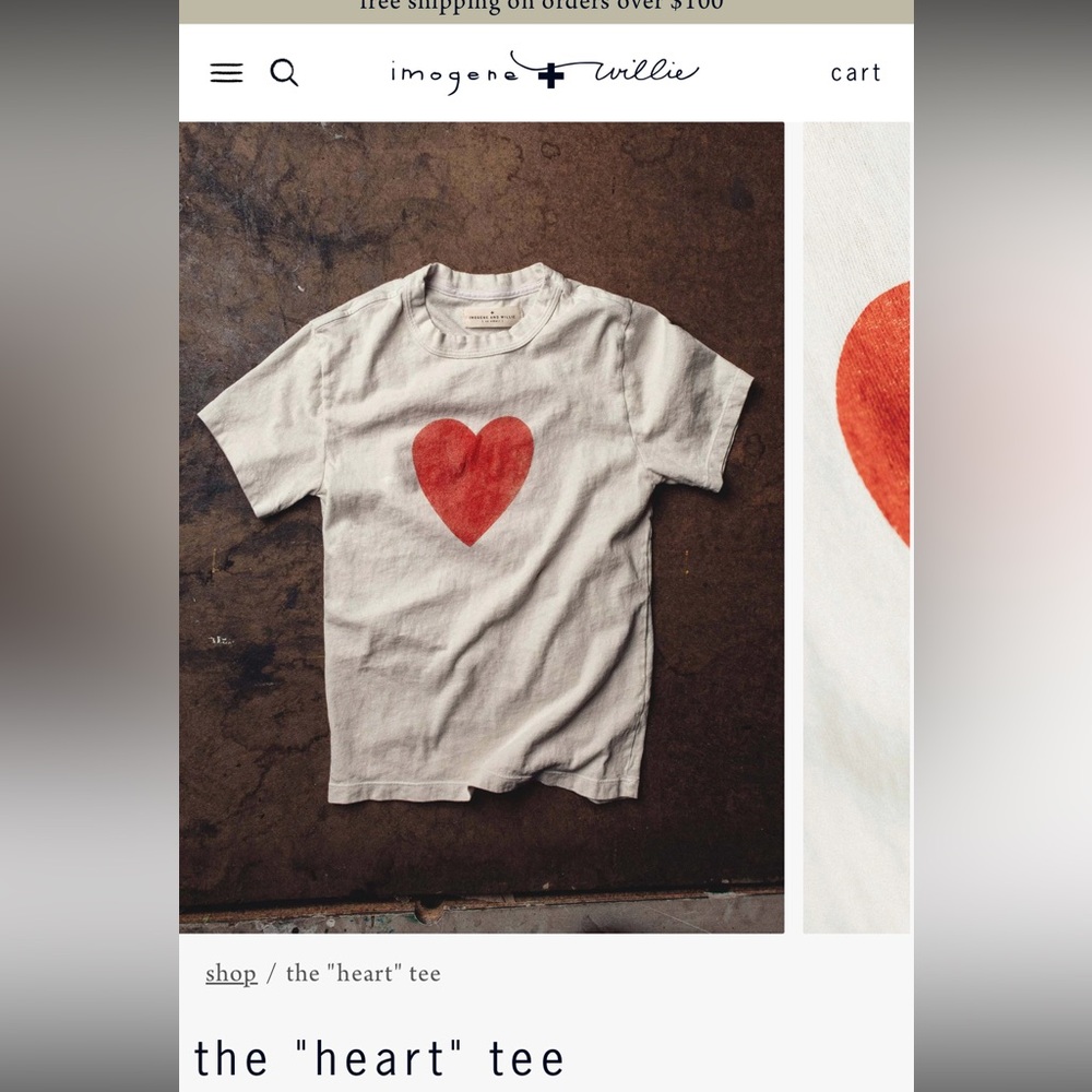 Imogene + Willie The Heart Tee 100% Cotton Sz S EUC - Picture 8 of 8